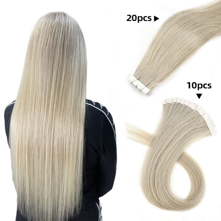 Tape in straight Platinum Ash Blonde Colors