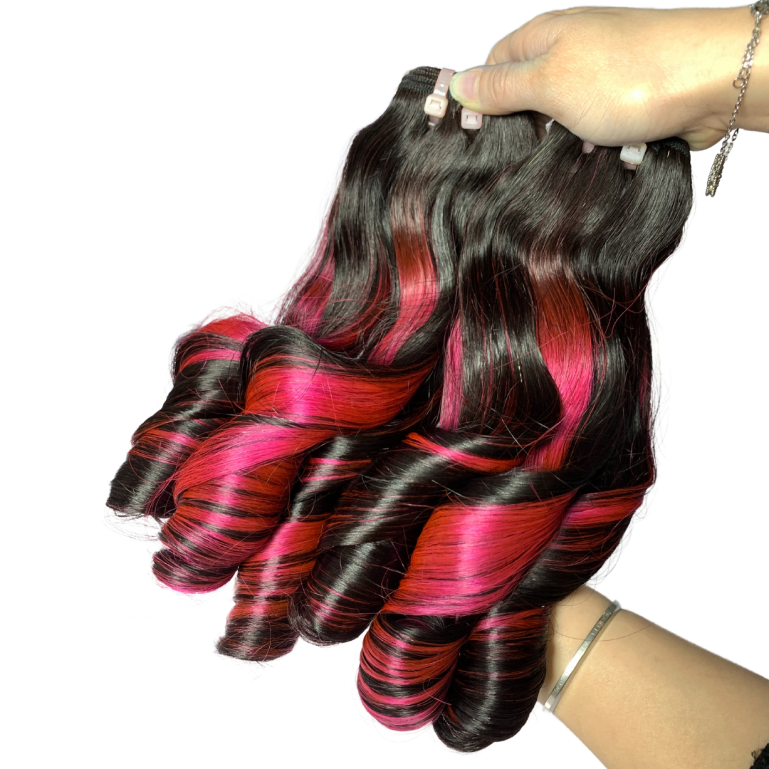 Weft Hair Bouncy mix pink black colors