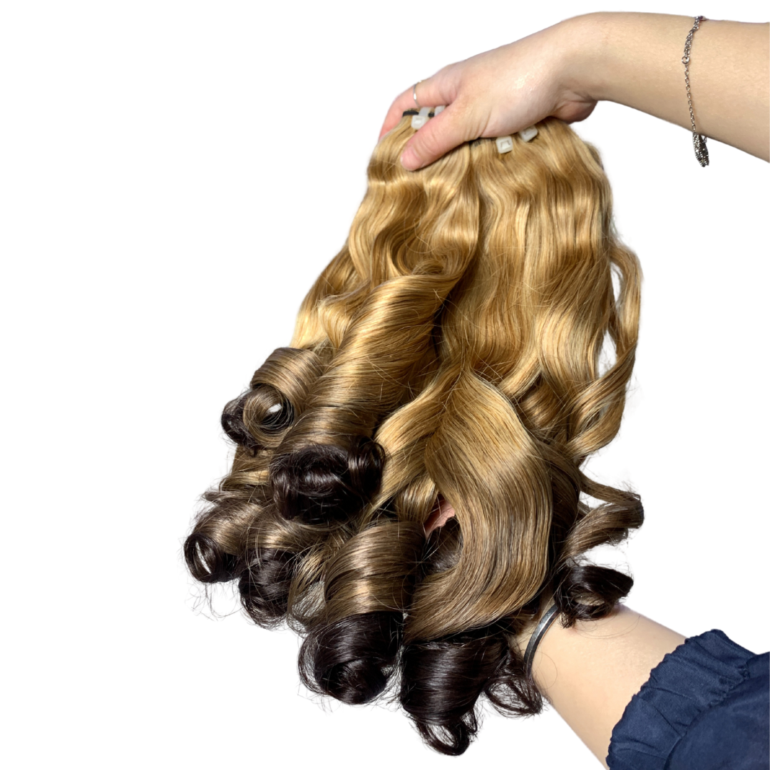 Weft Hair Bouncy Ombre 2 tone blond brown colors
